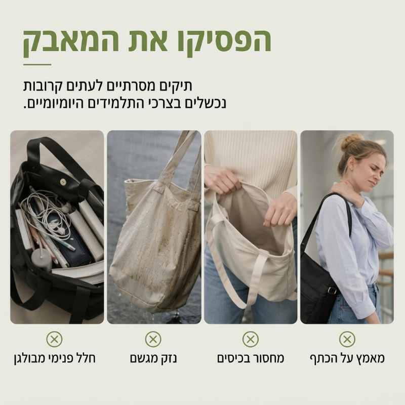 תיק קנבס טוט עם קיבולת גדולה וכיסים מרובים