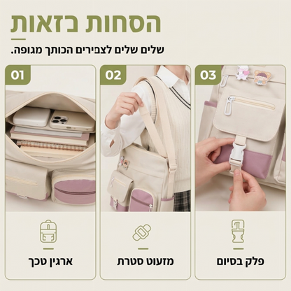 תיק קנבס טוט עם קיבולת גדולה וכיסים מרובים
