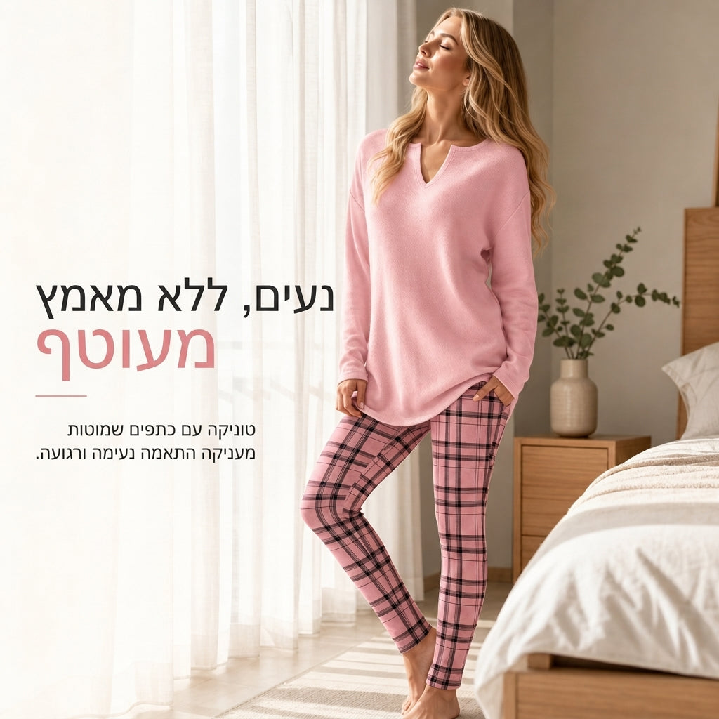 סט טופ סרוג ולגינגז משובצות לנשים