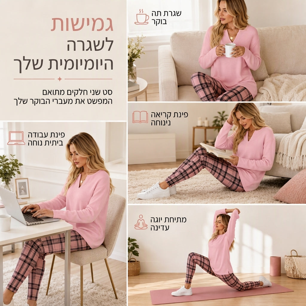 סט טופ סרוג ולגינגז משובצות לנשים