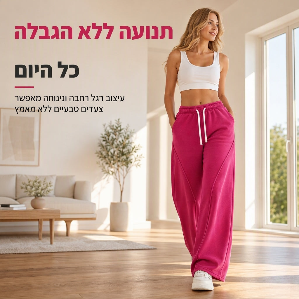 👖 תפרים מעוגלים, גזרת רגל רחבה מחמיאה | טרנינגים עם גזרה גבוהה לנשים✨