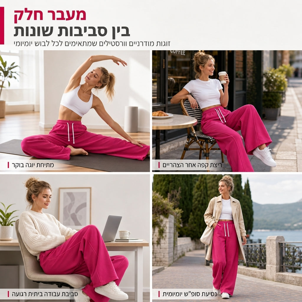 👖 תפרים מעוגלים, גזרת רגל רחבה מחמיאה | טרנינגים עם גזרה גבוהה לנשים✨
