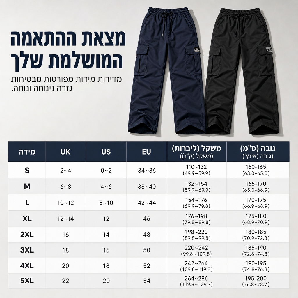 מכנסי קרגו לנשים עם גזרה רופפת, רגל ישרה, מותן עם שרוך אלסטי וכיסי צד שימושיים