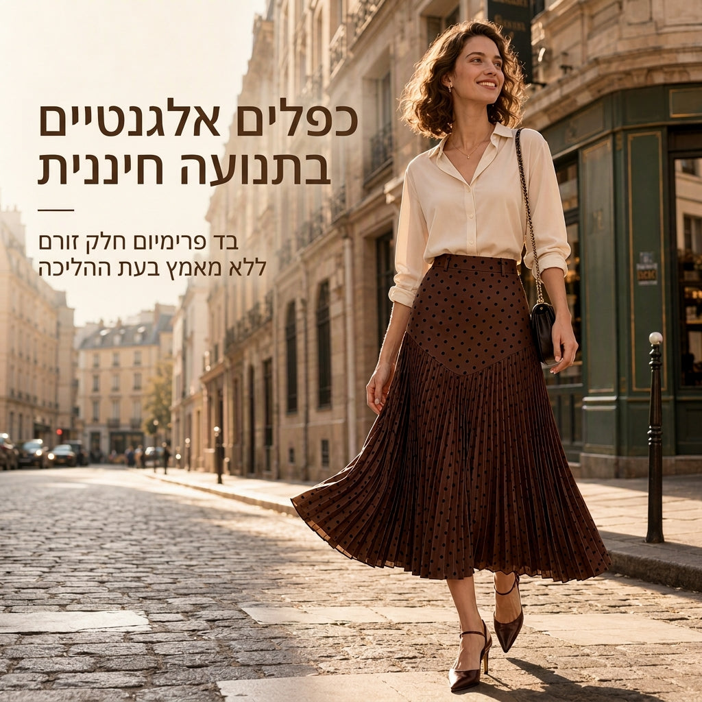 חצאית קפלים עם נקודות פולקה בגזרה גבוהה לנשים