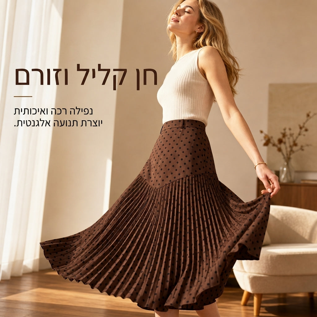 חצאית קפלים עם נקודות פולקה בגזרה גבוהה לנשים
