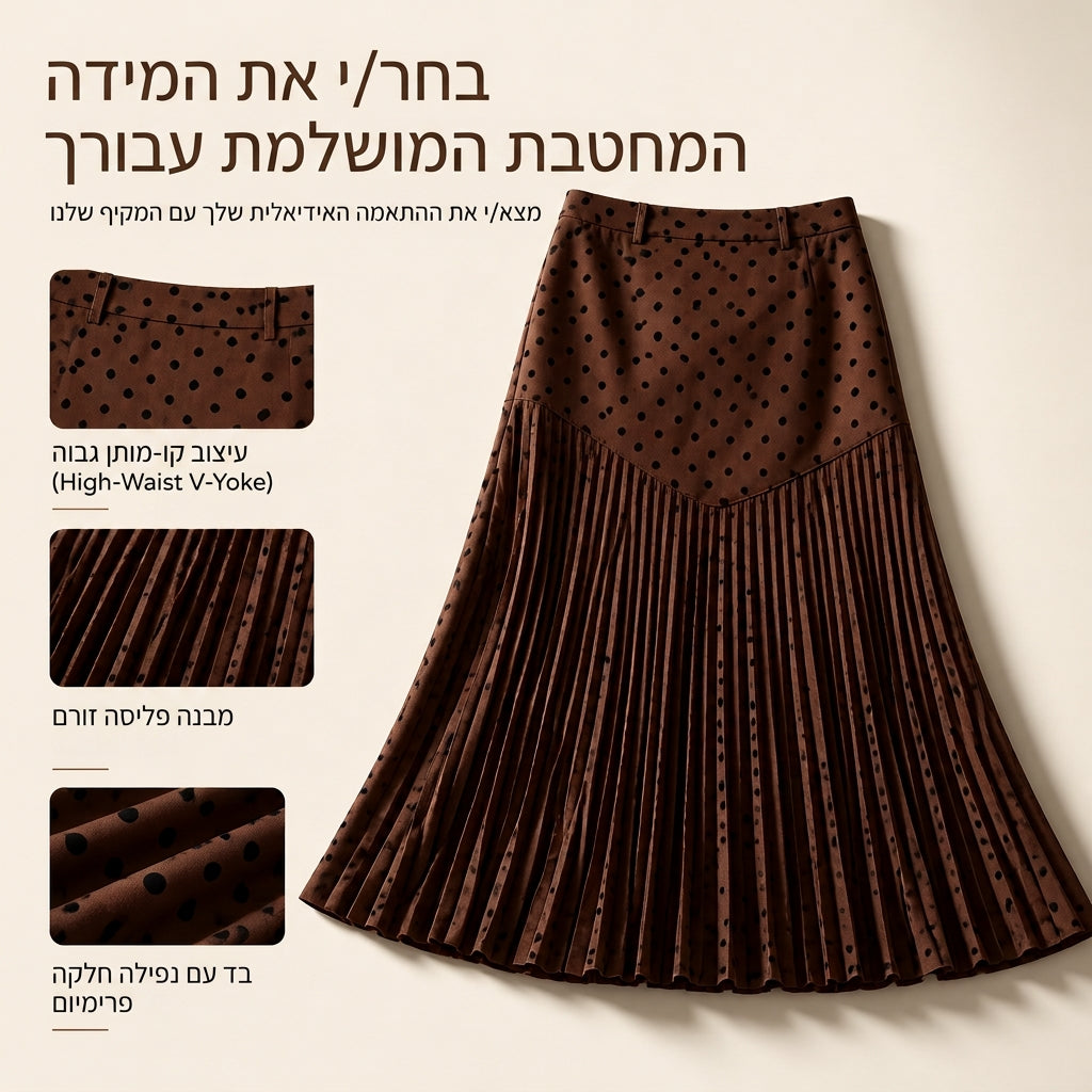 חצאית קפלים עם נקודות פולקה בגזרה גבוהה לנשים