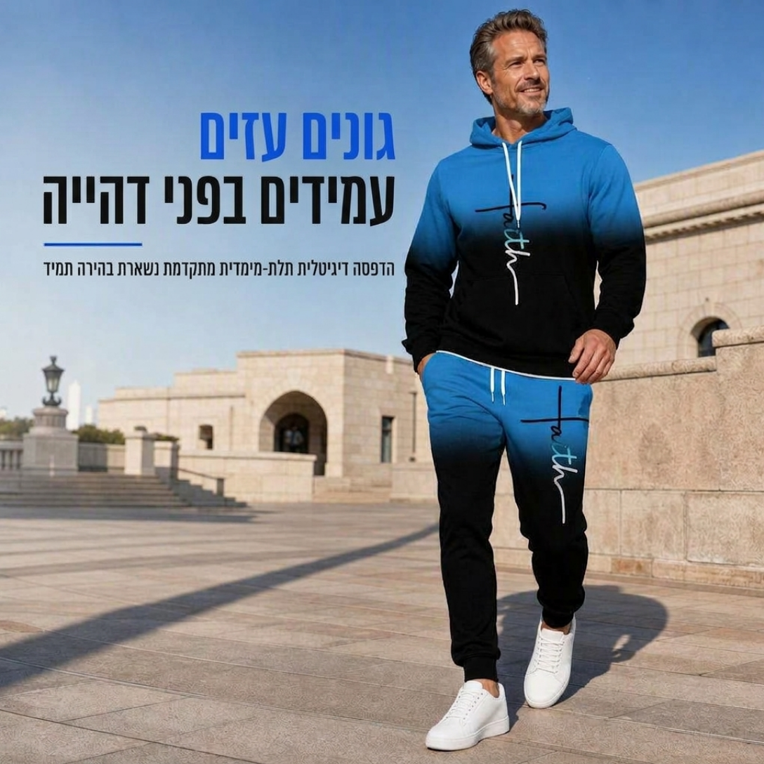 🔥 הדפסה תלת מימדית מודגשת, מראה סטריטוור שלם | חליפת טרנינג דו-חלקית עם כובע לגברים