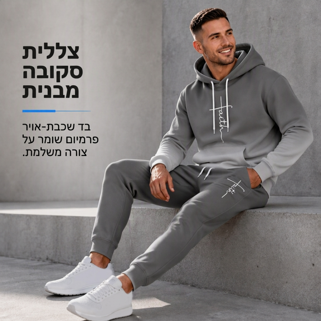 🔥 הדפסה תלת מימדית מודגשת, מראה סטריטוור שלם | חליפת טרנינג דו-חלקית עם כובע לגברים
