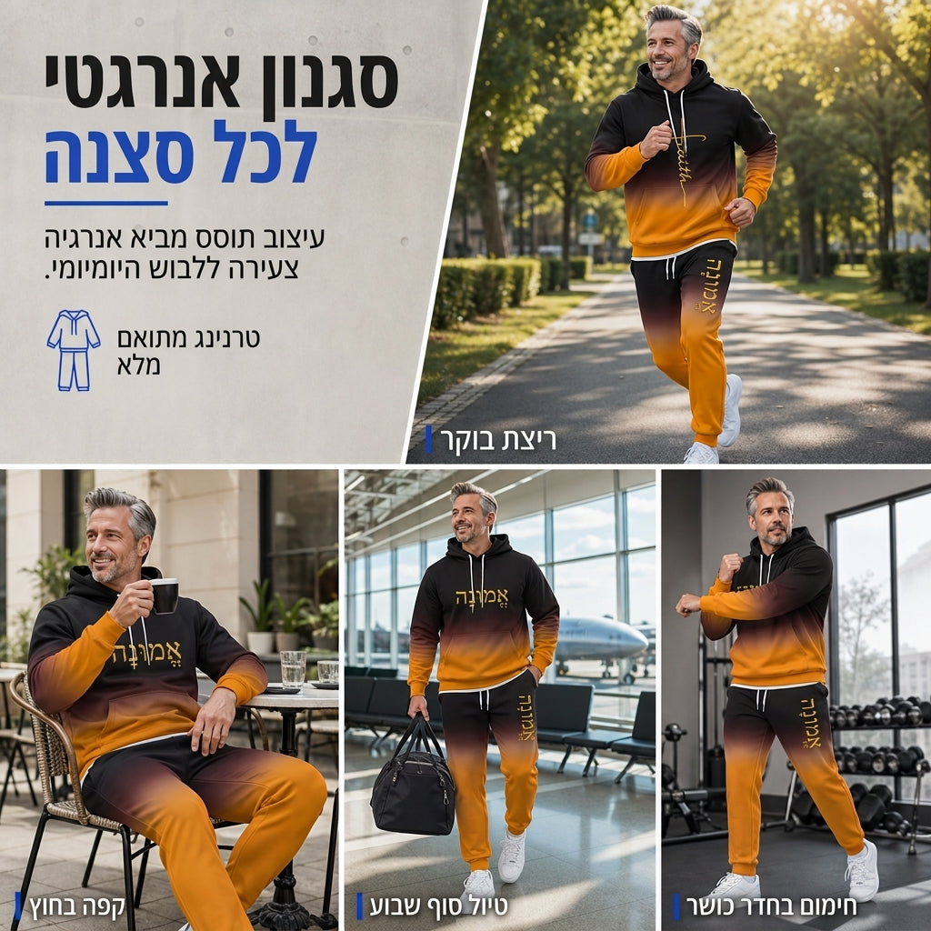 🔥 הדפסה תלת מימדית מודגשת, מראה סטריטוור שלם | חליפת טרנינג דו-חלקית עם כובע לגברים