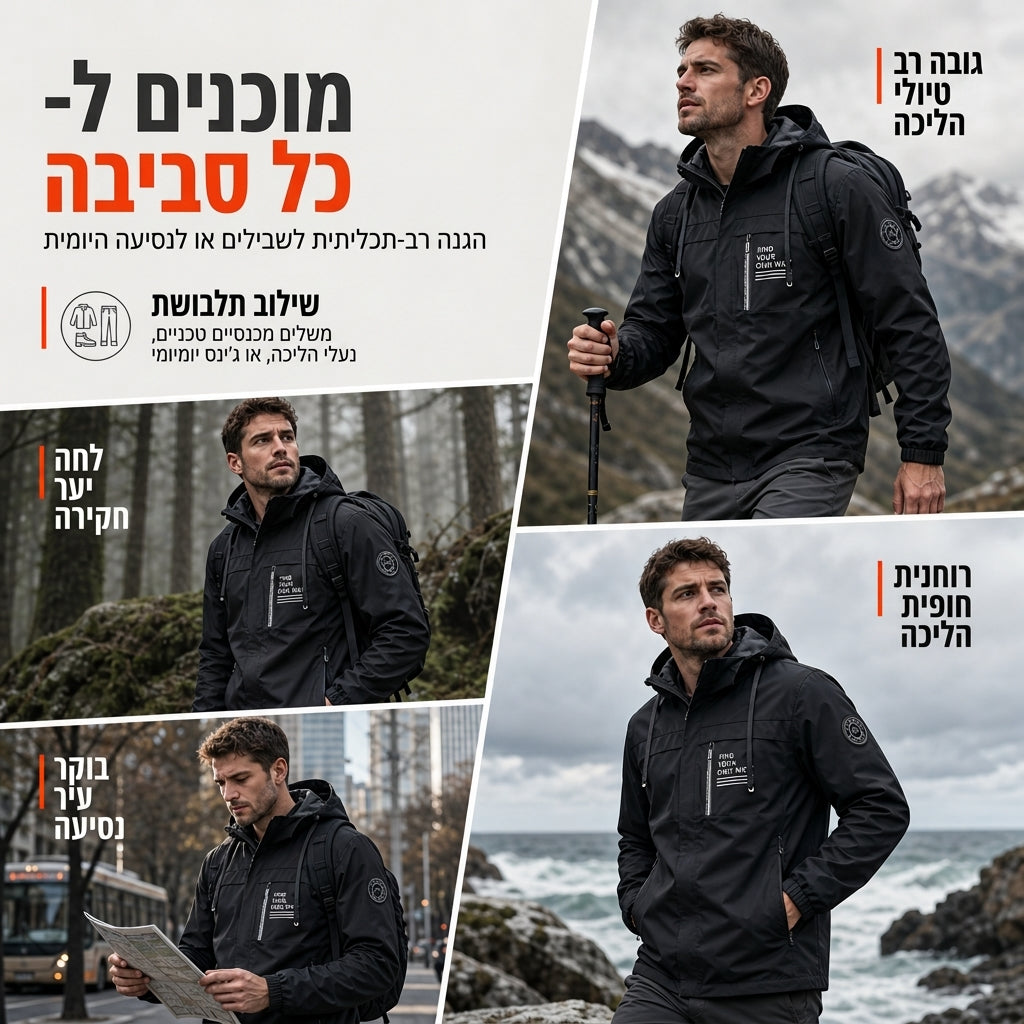 מעיל רוח חיצוני לגברים עם כובע נתיק