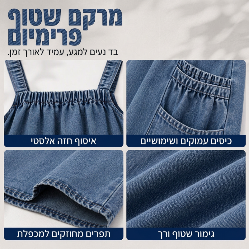 👗✨שמלת ג'ינס ארוכה קז'ואל רחבה עם כתפיות לנשים✨קנו 2 פריטים וקבלו הנחה נוספת של 8%