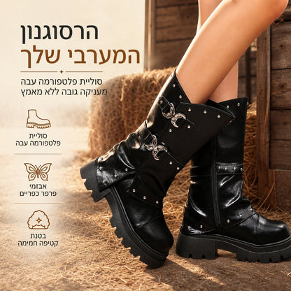 🤎 פרט מערבי, צעדים יציבים יותר | מגפוני נשים עם אבזם ופלטפורמה ⚡ משלוח חינם