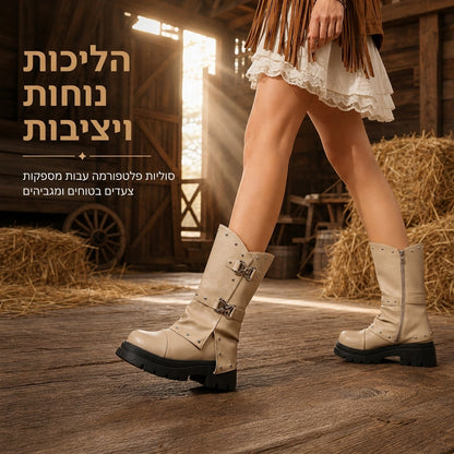 🤎 פרט מערבי, צעדים יציבים יותר | מגפוני נשים עם אבזם ופלטפורמה ⚡ משלוח חינם