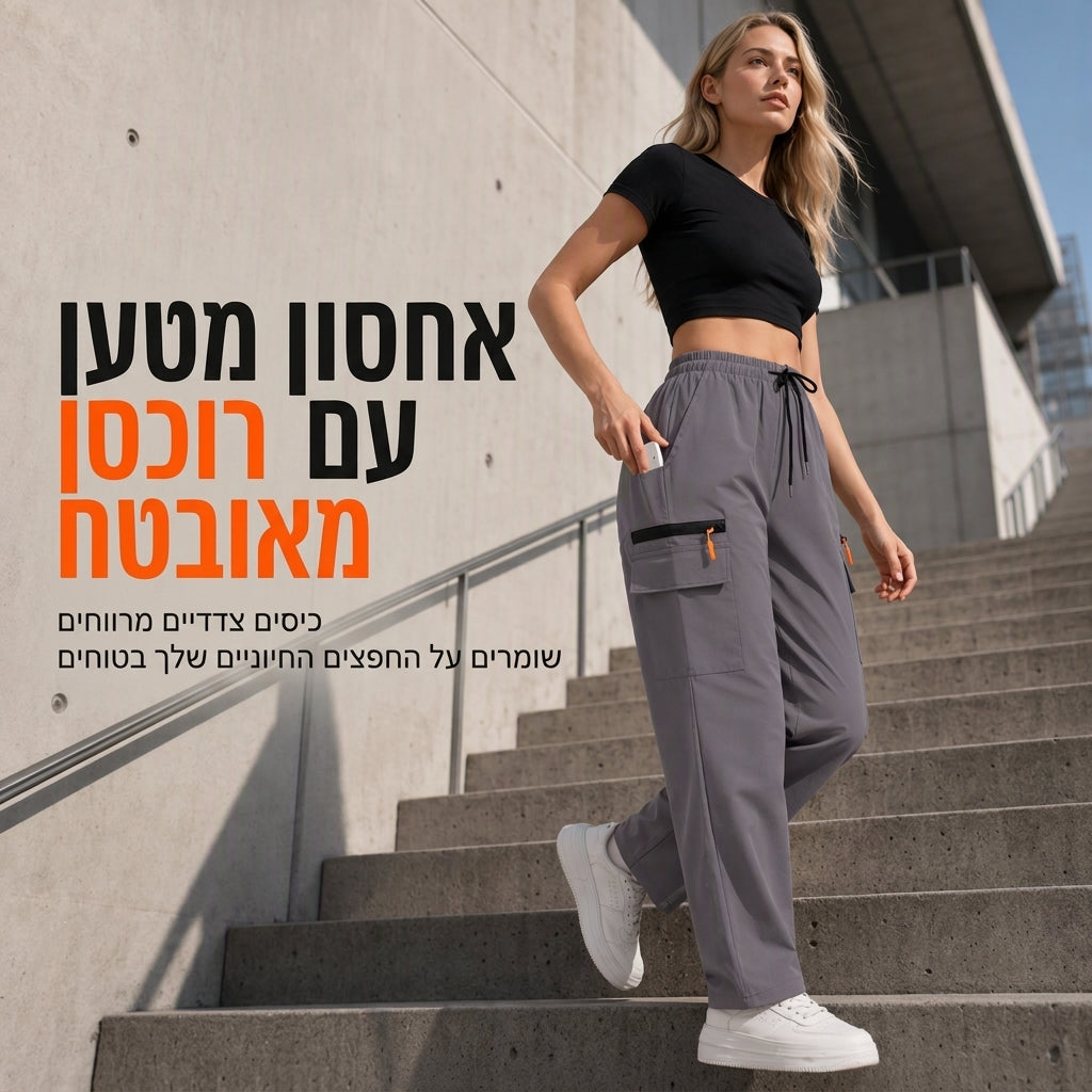 מכנסי סווטפנט קארגו קז'ואל לנשים, גזרה רופפת, מהירים לייבוש, נושמים, מכנסיים ארוכים עם כיסים