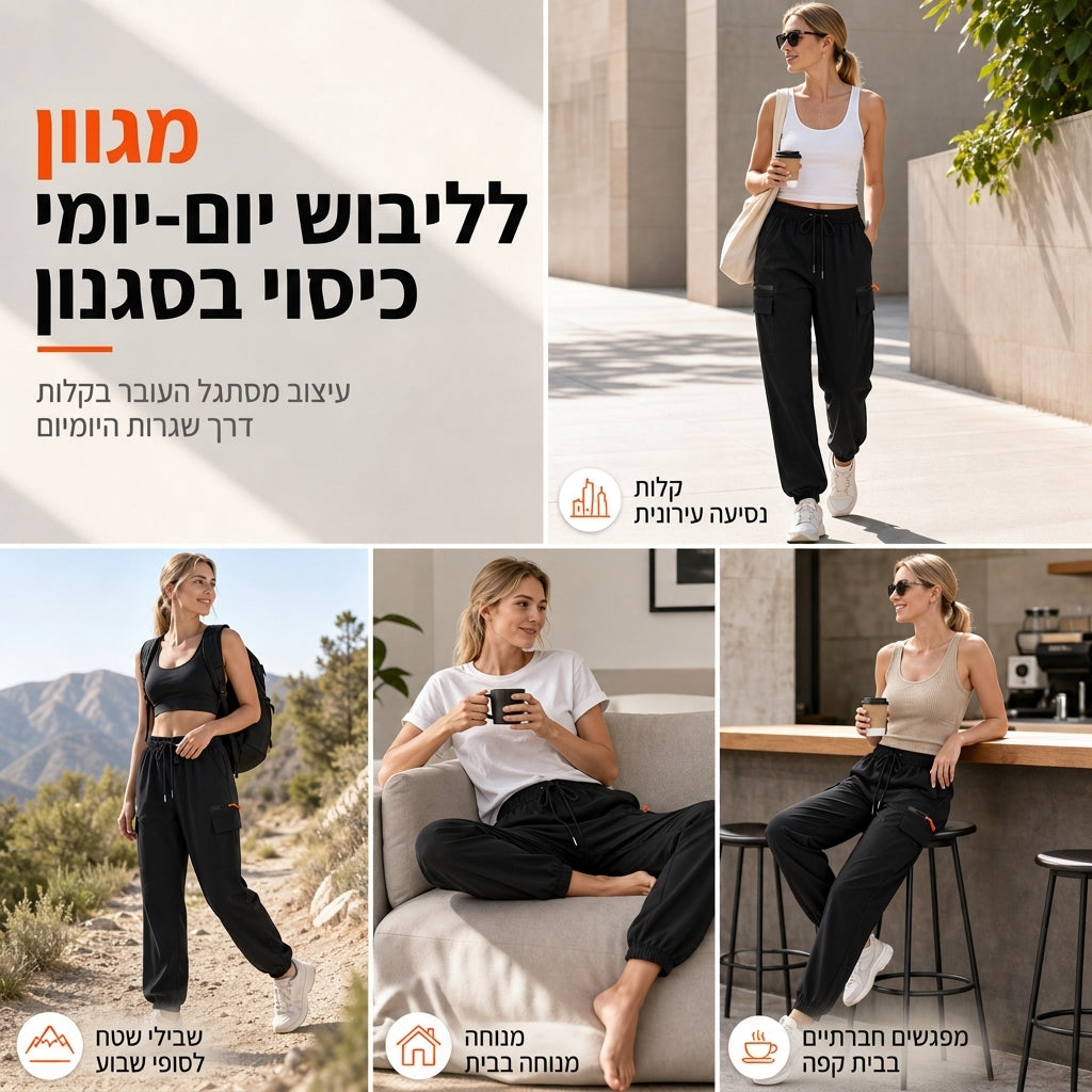 מכנסי סווטפנט קארגו קז'ואל לנשים, גזרה רופפת, מהירים לייבוש, נושמים, מכנסיים ארוכים עם כיסים
