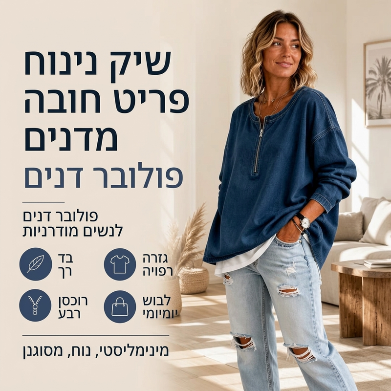 פולוב ג'ינס לנשים עם חצי רוכסן ושרוולים ארוכים