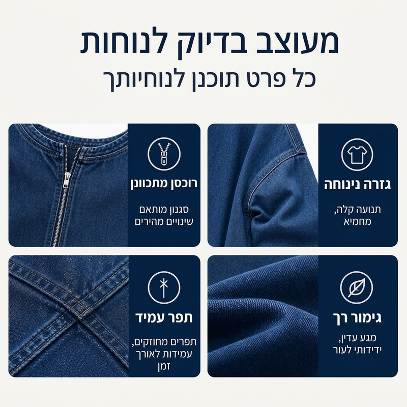 פולוב ג'ינס לנשים עם חצי רוכסן ושרוולים ארוכים