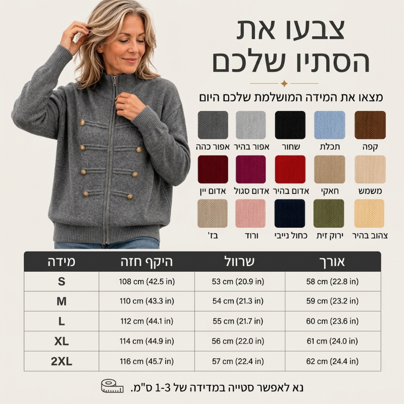 מעיל סוודר קז'ואל לנשים עם רוכסן כפול