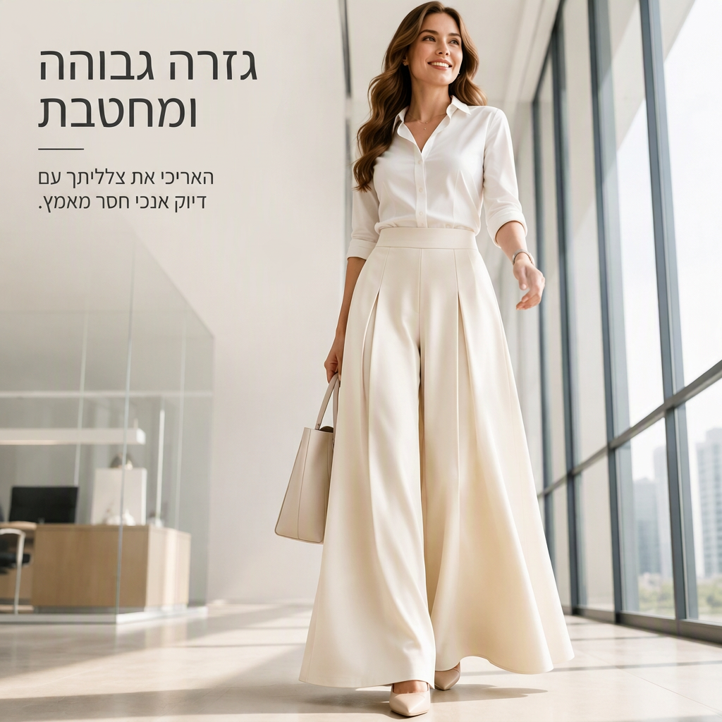 מכנסי נשים רחבי רגליים בגזרה גבוהה עם זרימה
