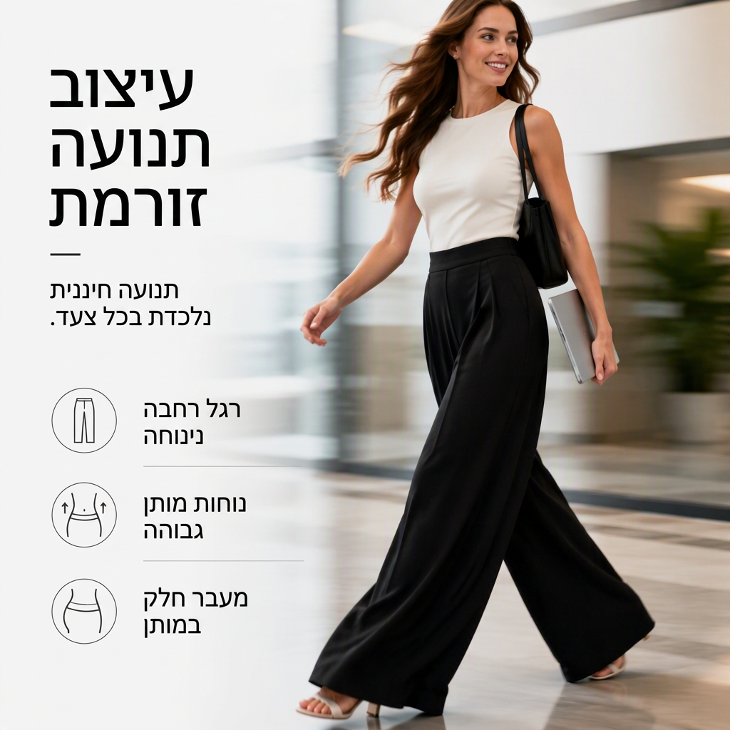מכנסי נשים רחבי רגליים בגזרה גבוהה עם זרימה