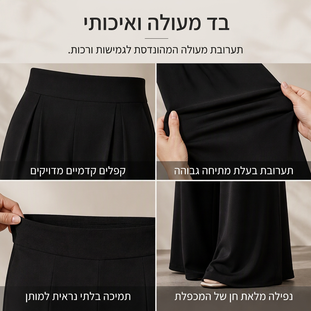 מכנסי נשים רחבי רגליים בגזרה גבוהה עם זרימה