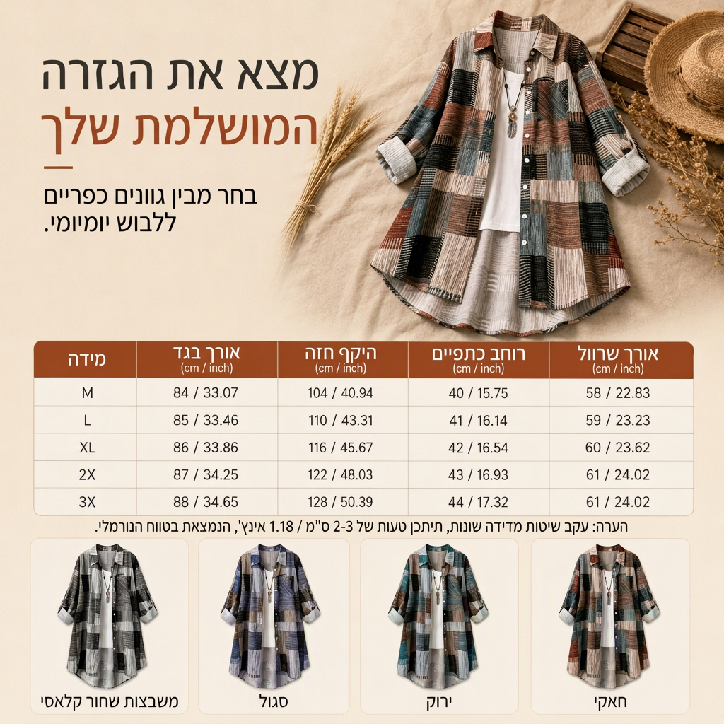 חולצת קפלים מרובעת במידה רפויה, קטיפה חיצונית במידות גדולות להגנה מפני השמש לאביב ולסתיו