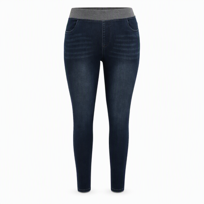 👖 ללא כפתורים, ללא צביטה | ג'ינס נשים במתיחה בגזרה גבוהה עם משיכה קלה