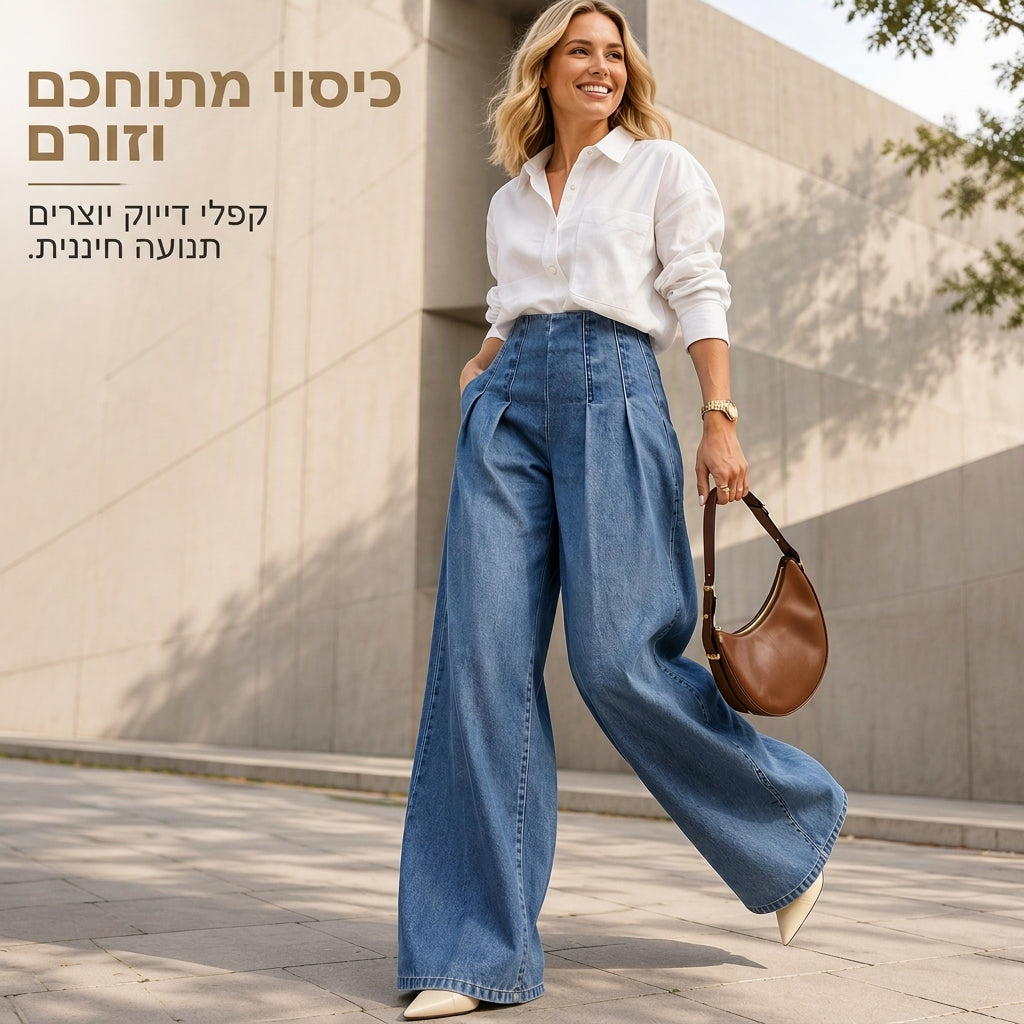 ג'ינס לנשים במותן גבוה עם רגליים רחבות