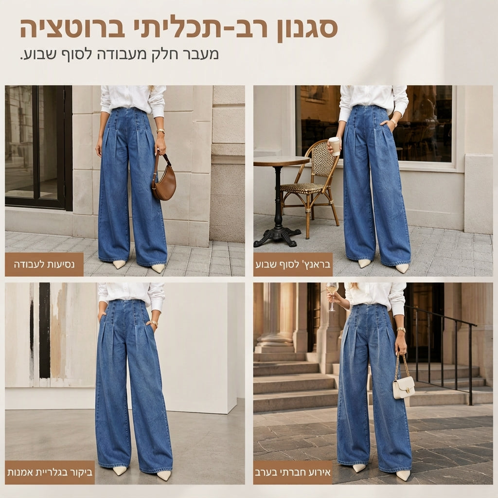 ג'ינס לנשים במותן גבוה עם רגליים רחבות