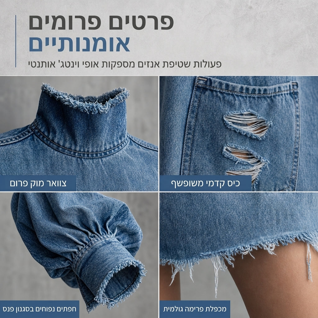 שמלת מיני ג'ינס נשים במידה גדולה עם צווארון מעוצב