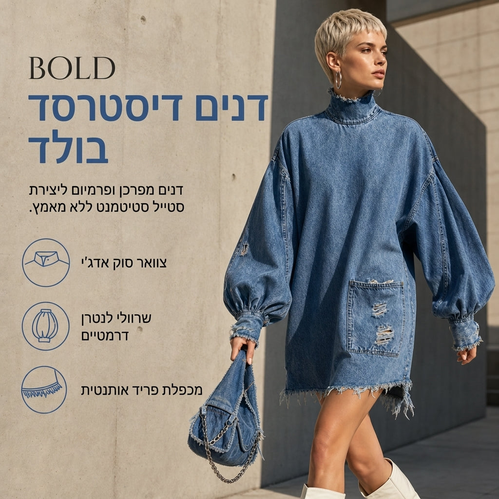 שמלת מיני ג'ינס נשים במידה גדולה עם צווארון מעוצב