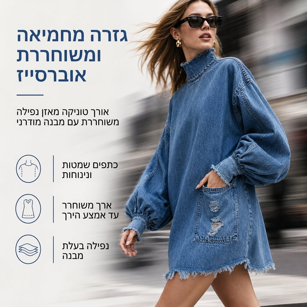 שמלת מיני ג'ינס נשים במידה גדולה עם צווארון מעוצב