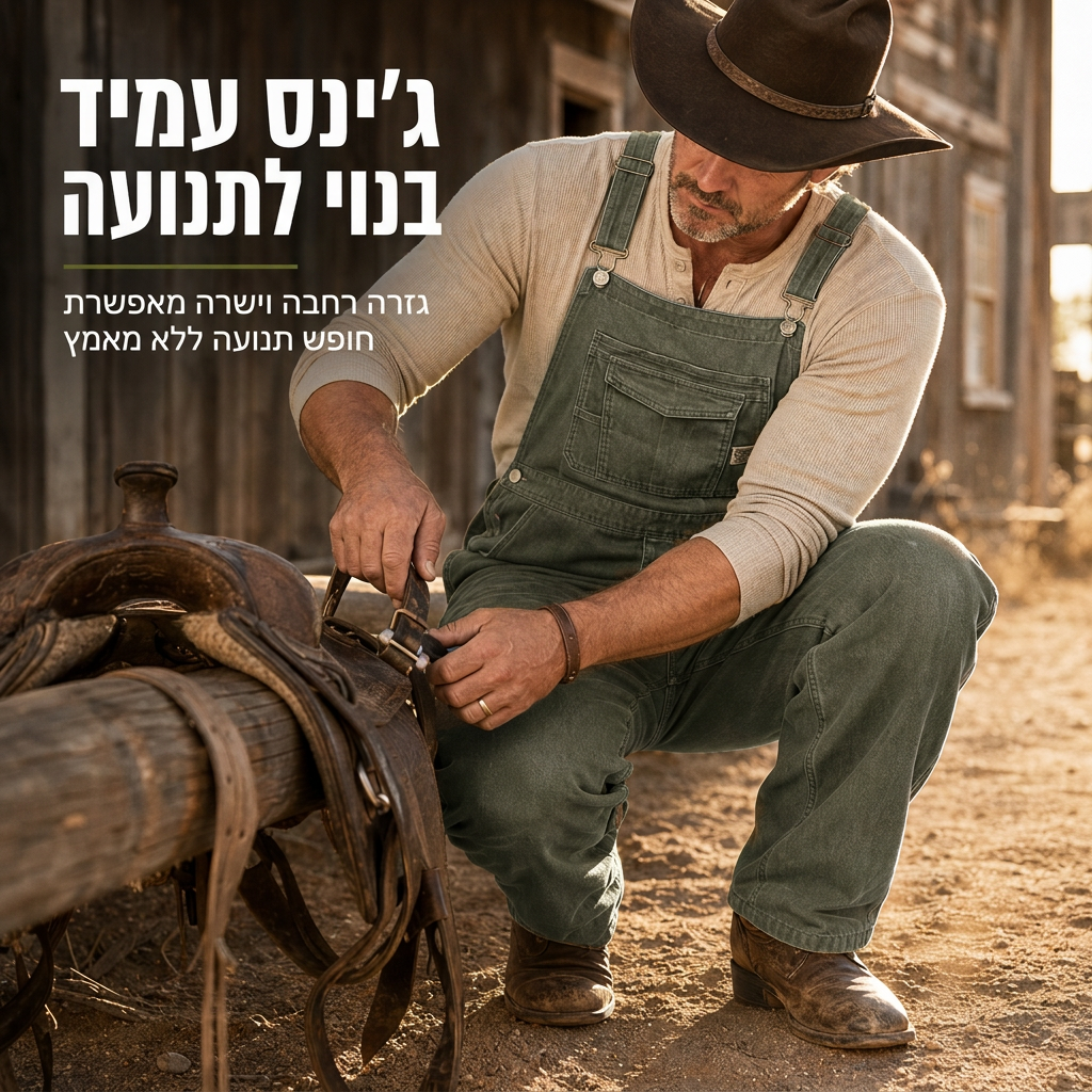 אוברול דנים מכותנה כבד לגברים, גזרה רפויה, רגל ישרה, מרובה כיסים שימושיים