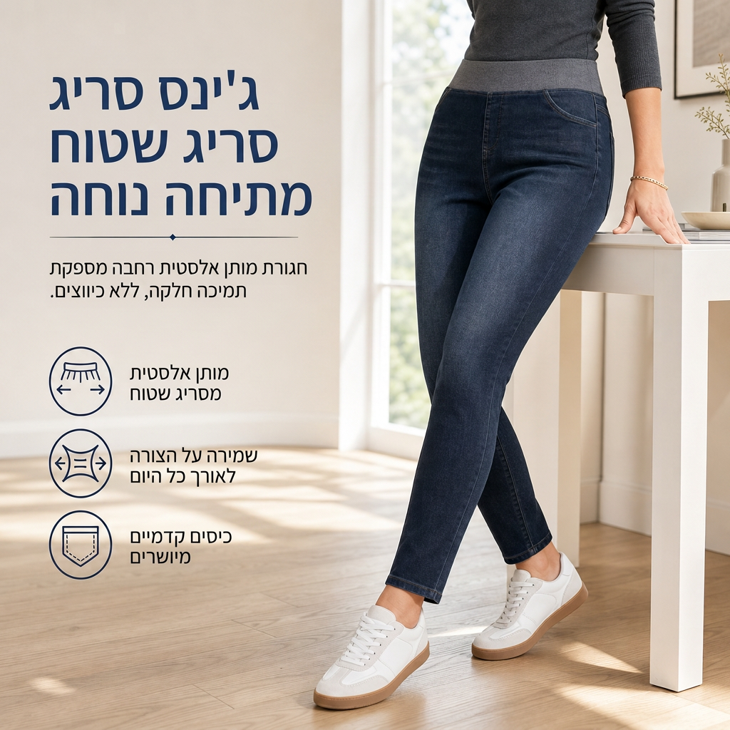 👖 ללא כפתורים, ללא צביטה | ג'ינס נשים במתיחה בגזרה גבוהה עם משיכה קלה
