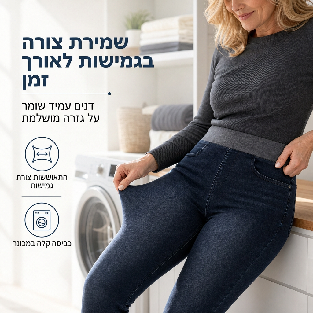 👖 ללא כפתורים, ללא צביטה | ג'ינס נשים במתיחה בגזרה גבוהה עם משיכה קלה