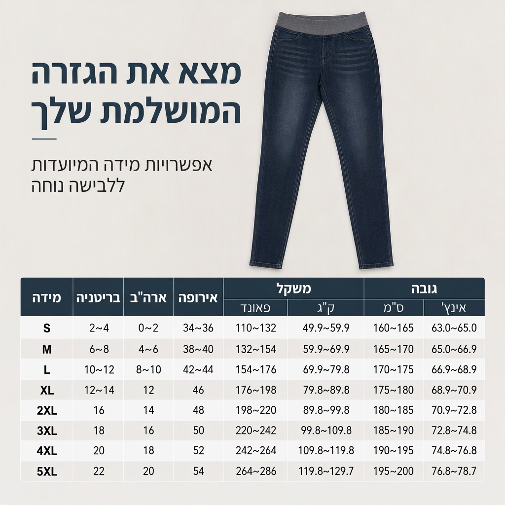 👖 ללא כפתורים, ללא צביטה | ג'ינס נשים במתיחה בגזרה גבוהה עם משיכה קלה