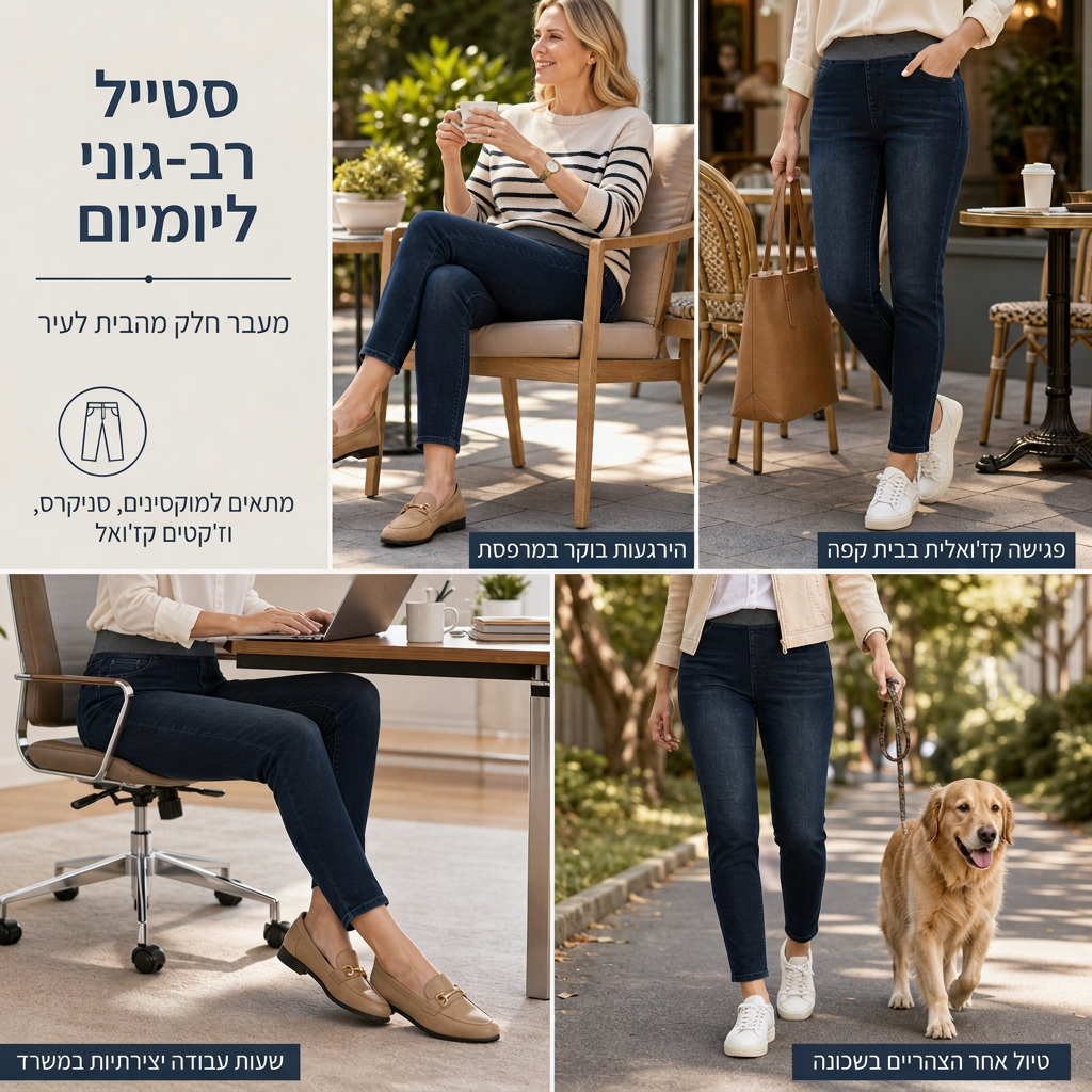 👖 ללא כפתורים, ללא צביטה | ג'ינס נשים במתיחה בגזרה גבוהה עם משיכה קלה