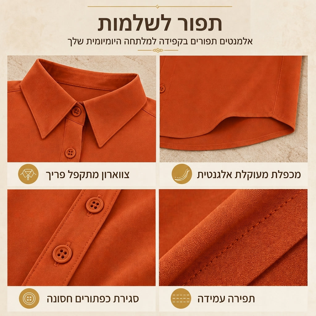 חולצת נשים אלגנטית ומזדעזעת עם שרוולים ארוכים וכפתורים