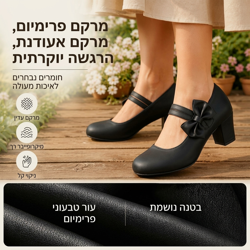 נעלי עקב עבות אלגנטיות לנשים עם רצועת קשת