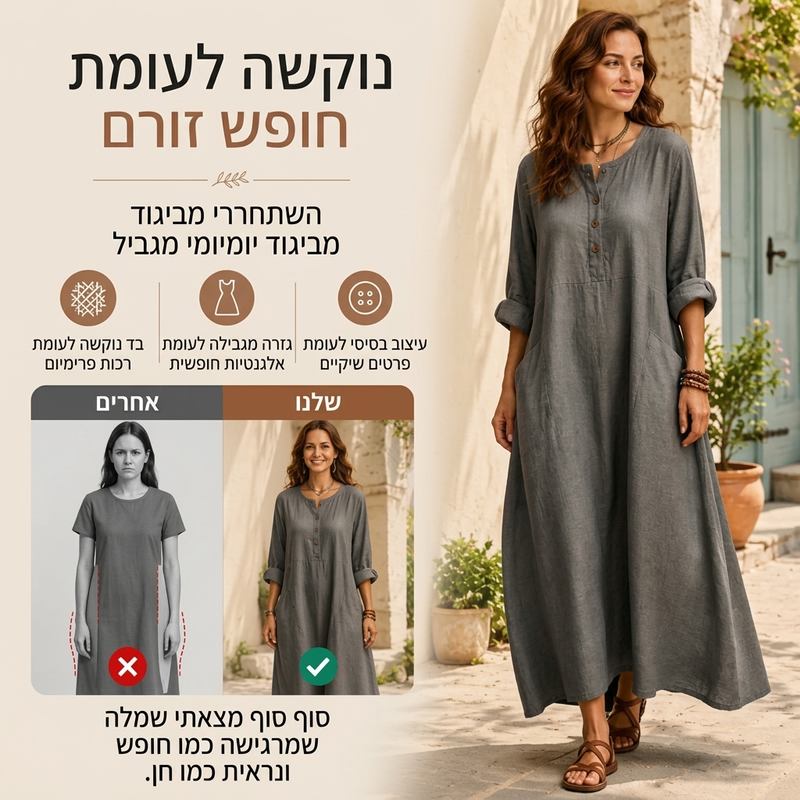 שמלת מקסי קז'ואל לנשים עם כיסים