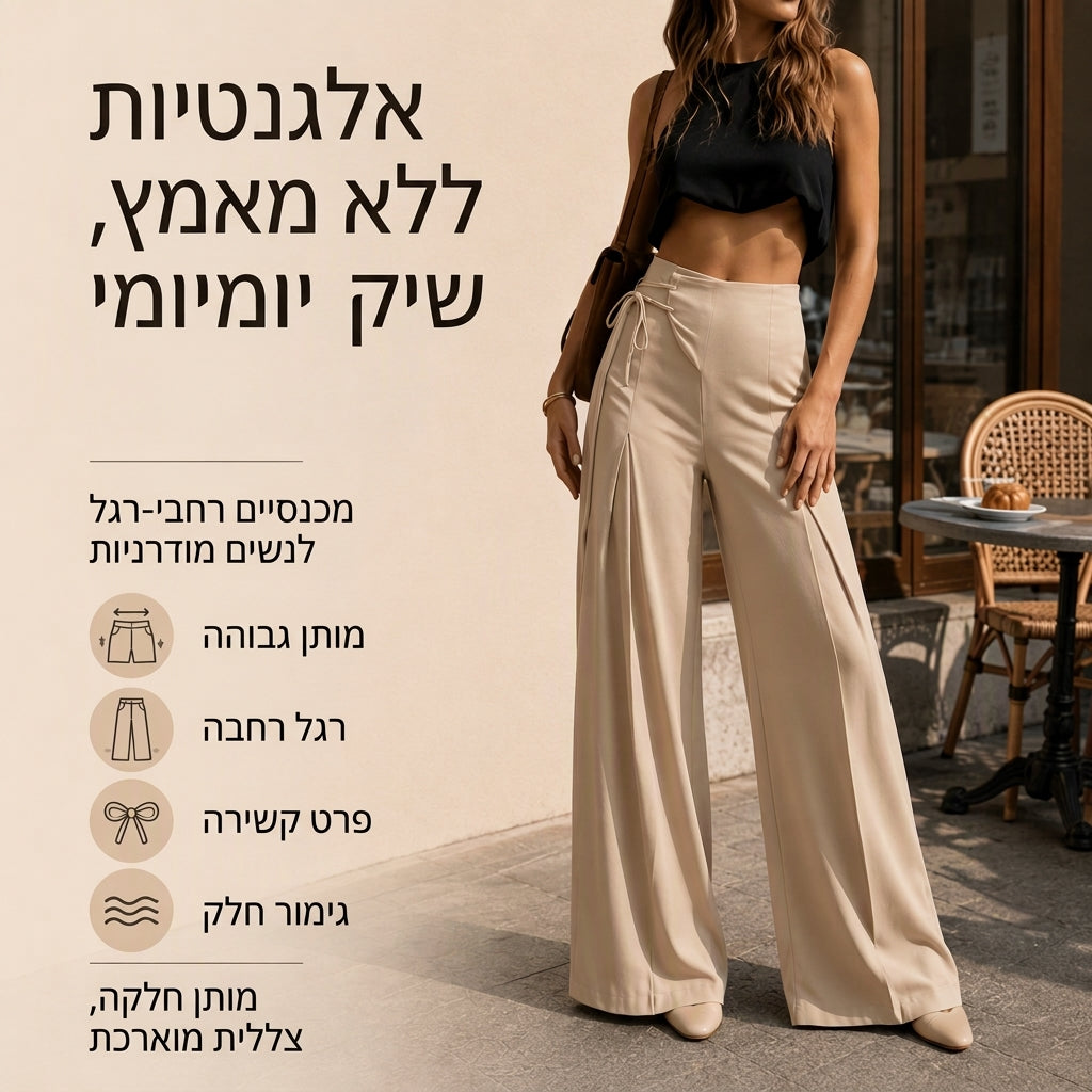 מכנסיים נשים מזדמנים עם מותן גבוהה ורגליים רחבות