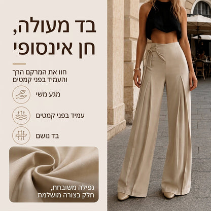 מכנסיים נשים מזדמנים עם מותן גבוהה ורגליים רחבות
