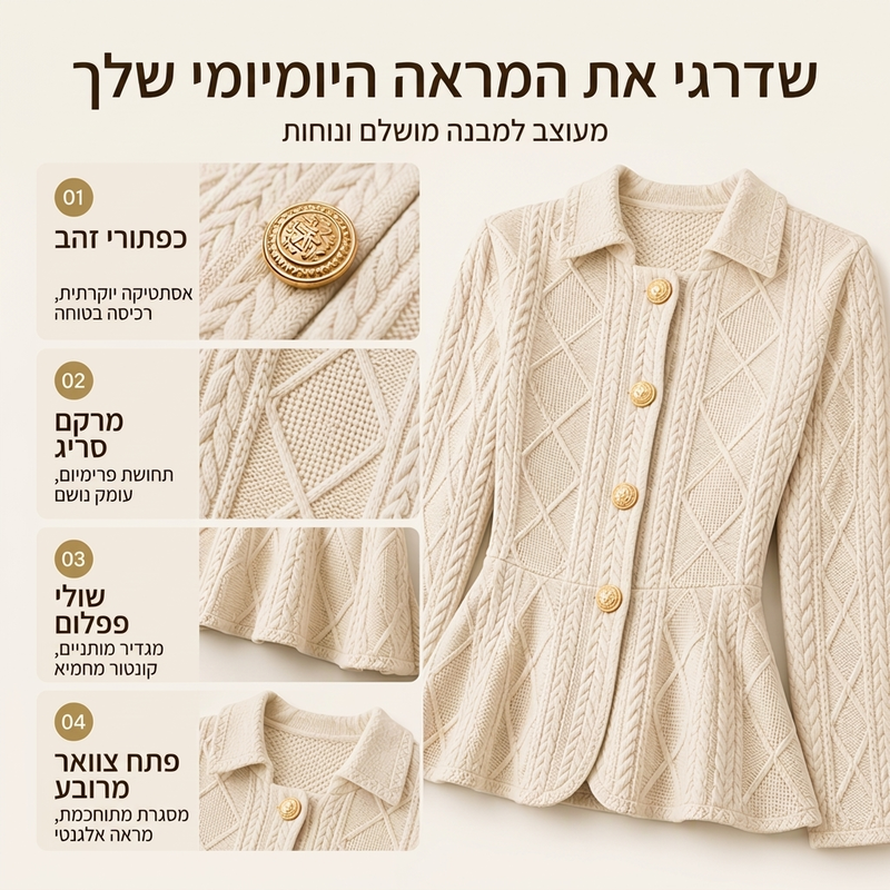 בלזר נשים אלגנטי עם פרחי שרוול מרופדים וחצאית פפלום