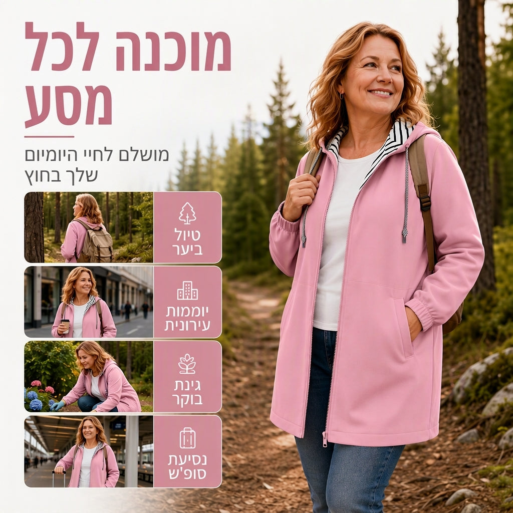 ג'קט קז'ואל לגברות עם מכסה המנוע עמיד במים
