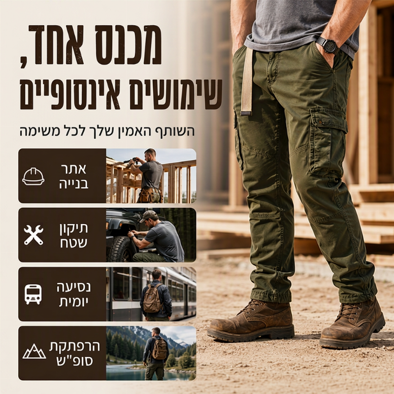 מכנסי טקטיקה קרגו לגבר עם מספר כיסים