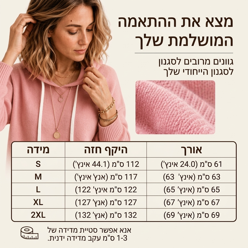 סוודר סריגה קפוצ'ון קז'ואלי לנשים