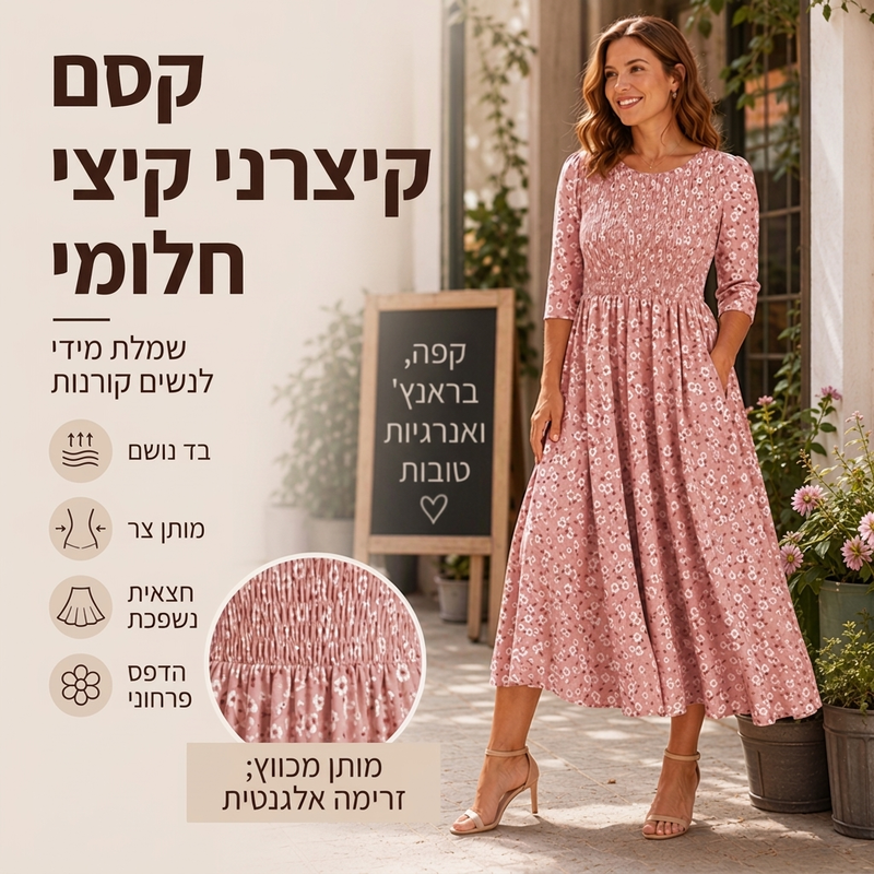 שמלת נשים עם הדפס פרחים ועיצוב מקומט