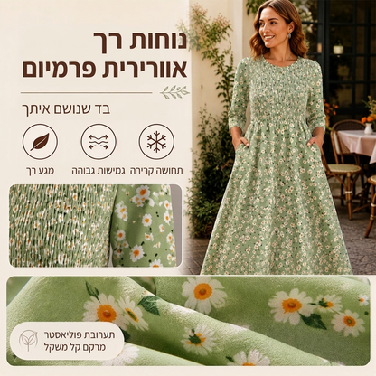 שמלת נשים עם הדפס פרחים ועיצוב מקומט