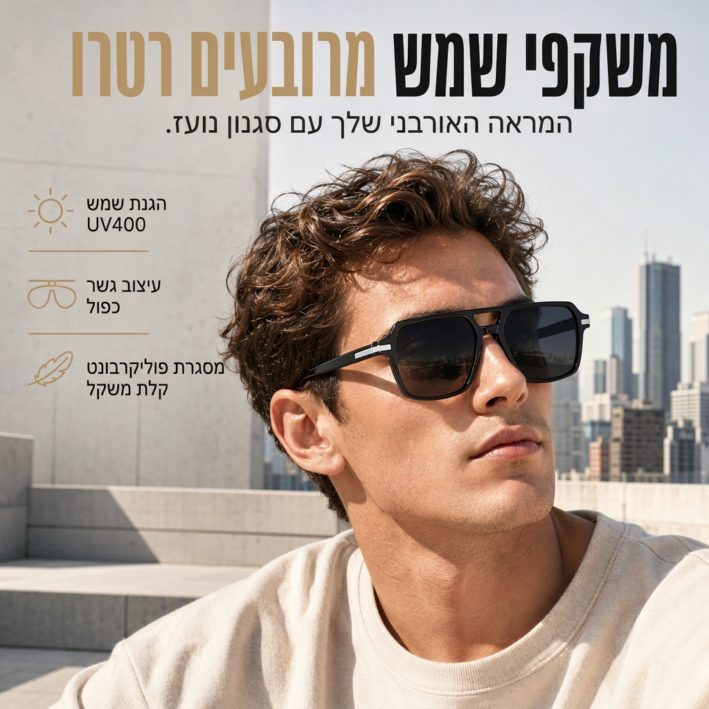 משקפי שמש מסגרת ריבועית בסגנון רטרו וינטג'