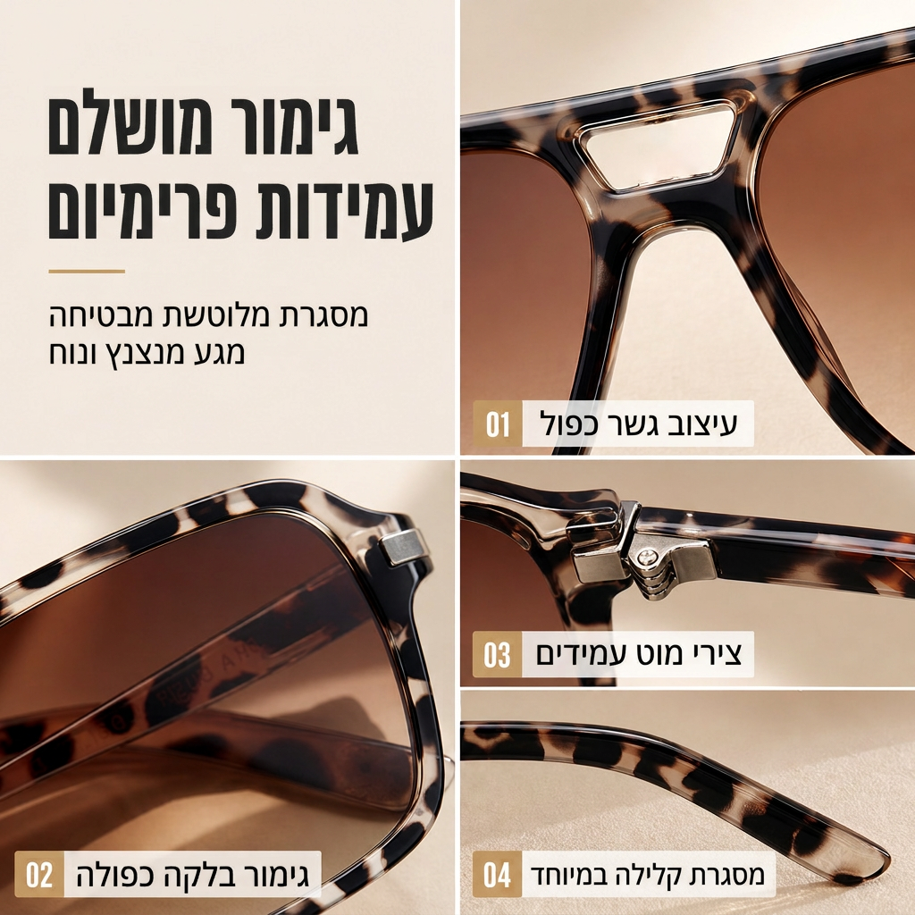משקפי שמש מסגרת ריבועית בסגנון רטרו וינטג'